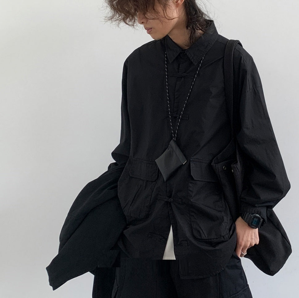 Loose And Simple Autumn New Chinese Retro Black Shirt