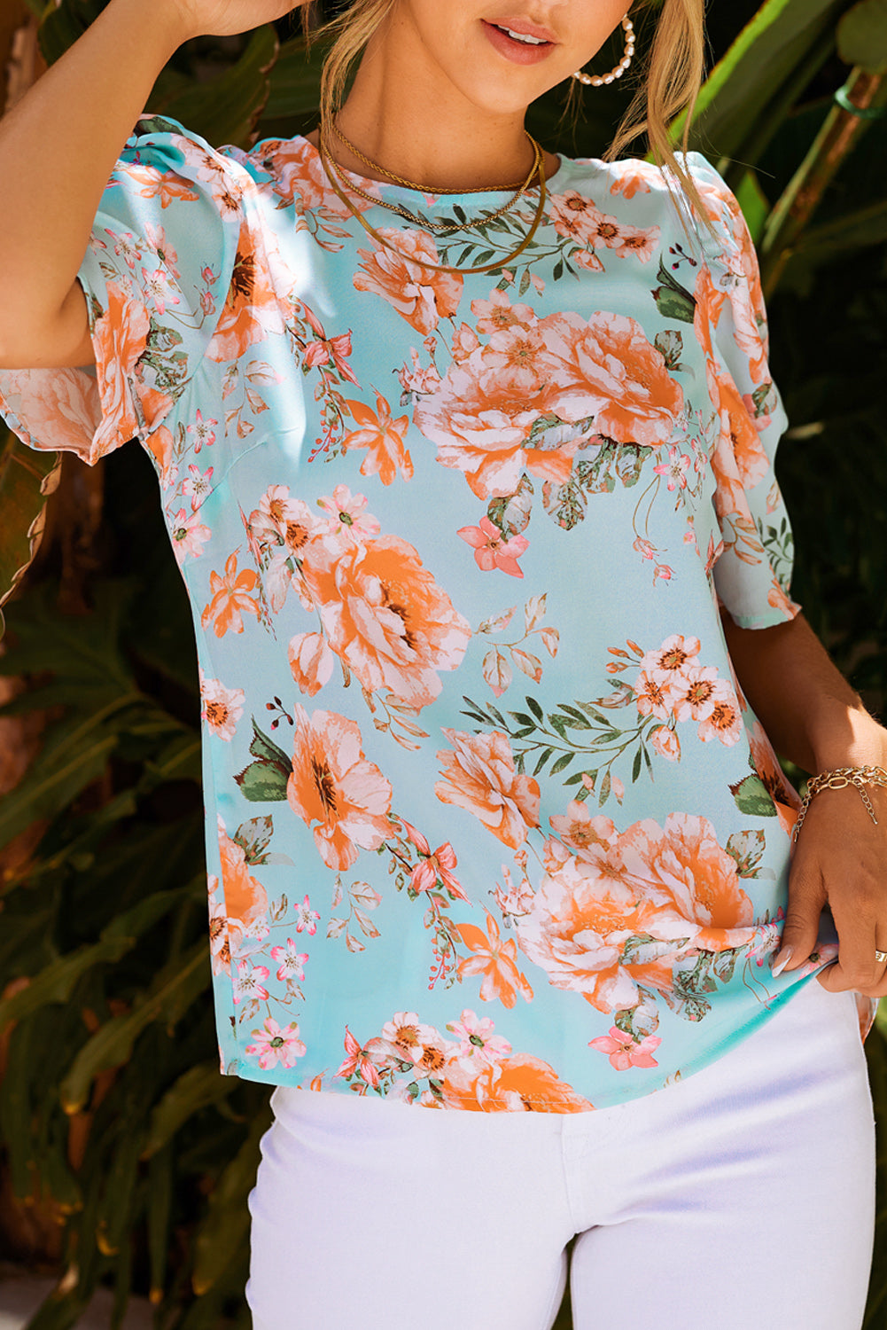 Summer Lover - Blouse florale à manches bouffantes et col rond