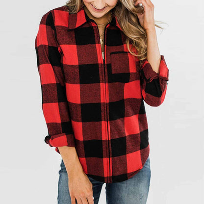 New Red Plaid Women's Long Sleeve Jacket