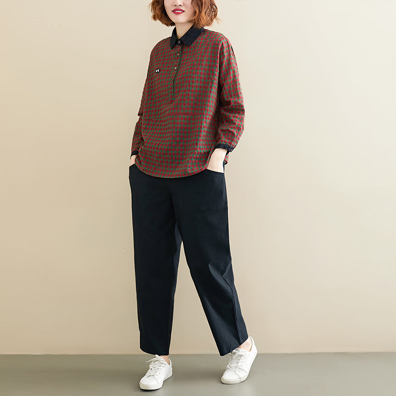 Loose Two-Piece Suit Of Plaid Top Casual Pants