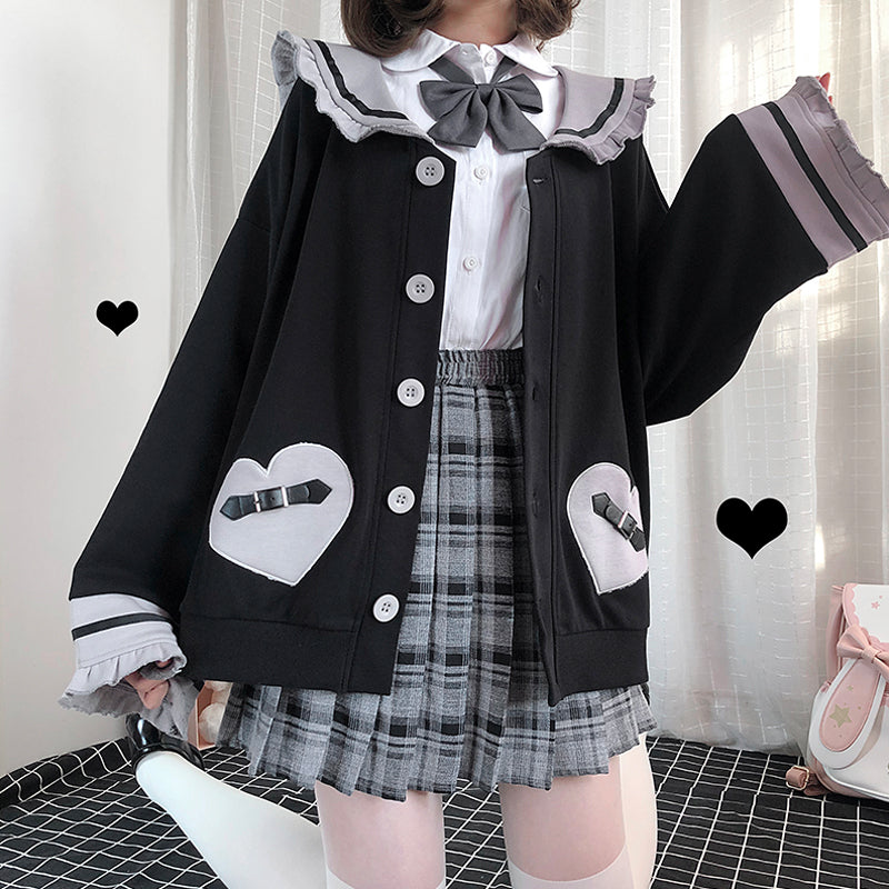 Loose Cardigan Jacket Ruffled Navy