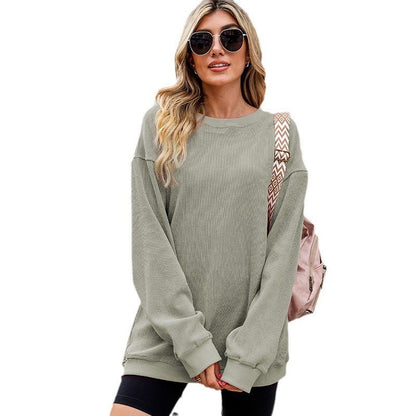 Casual Style Solid Color Knitted Long-sleeved Sweater For Women