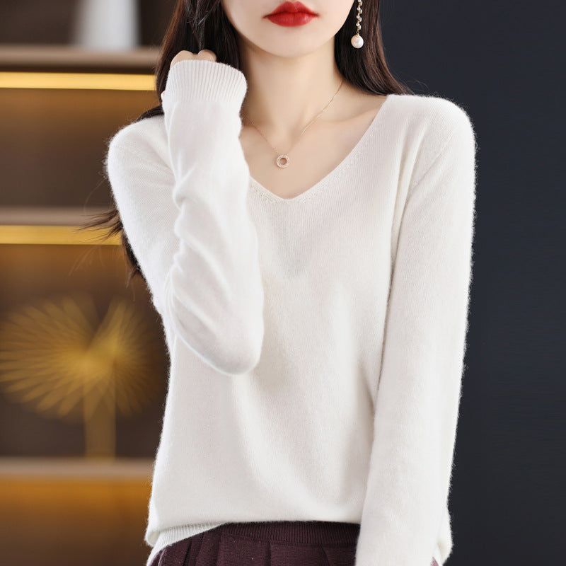 Women's Knitted New V-neck Pullover Sweater Wool Base Shirt