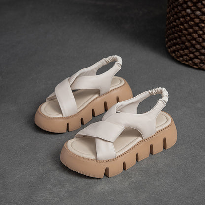 Sandalias retro de moda de estilo romano con plataforma de piel de vaca de capa superior