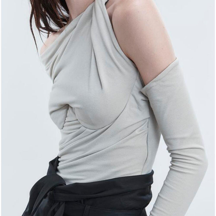 Spring and Summer 2009 New Women''s Wear Rice Gray Single Shoulder Tight Lady T-shirt