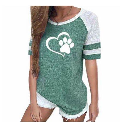 Ladies dog paw print striped short sleeve