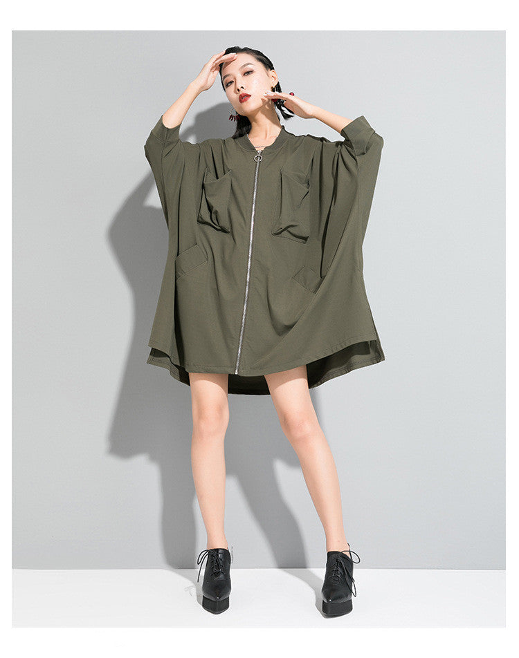 Solid color cardigan zipper trench coat