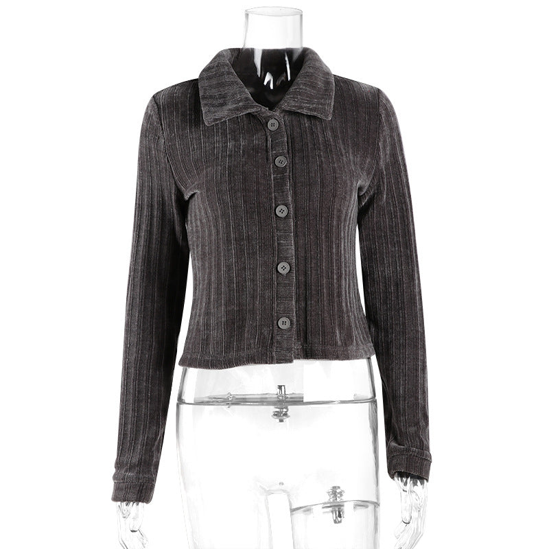 Retro Lapel Single-Breasted Long-Sleeved All-Match Cardigan Jacket Women