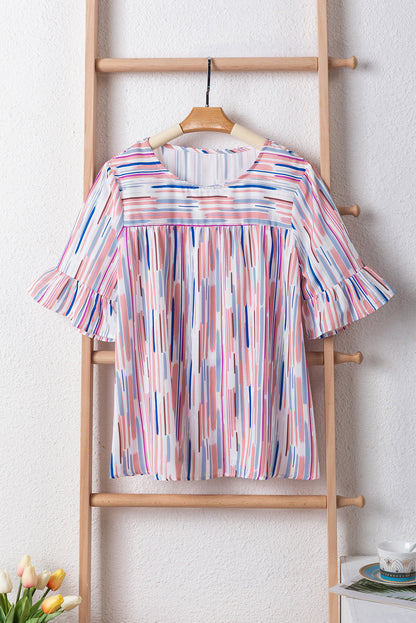 Blusa de media manga a rayas multicolor blanca