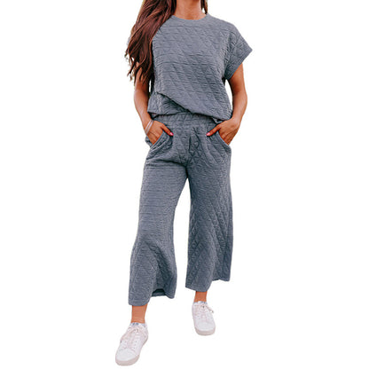 Short-sleeved Wide-leg Pants Casual Suit