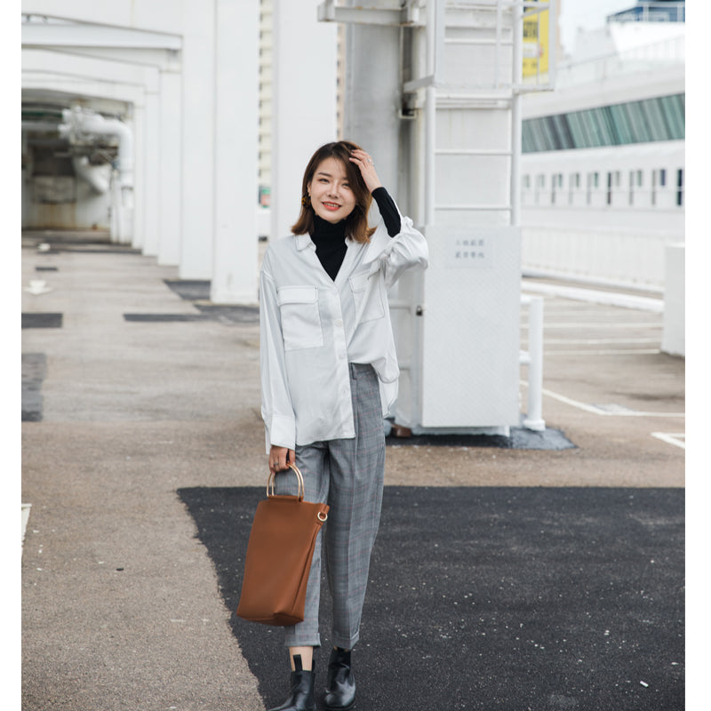 MOMO foam port flavor old pants, new chic lattice nine pants, radish curled suit trousers