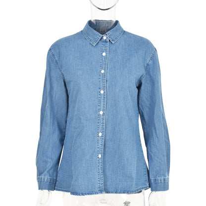 Fall new loose button denim shirt for women