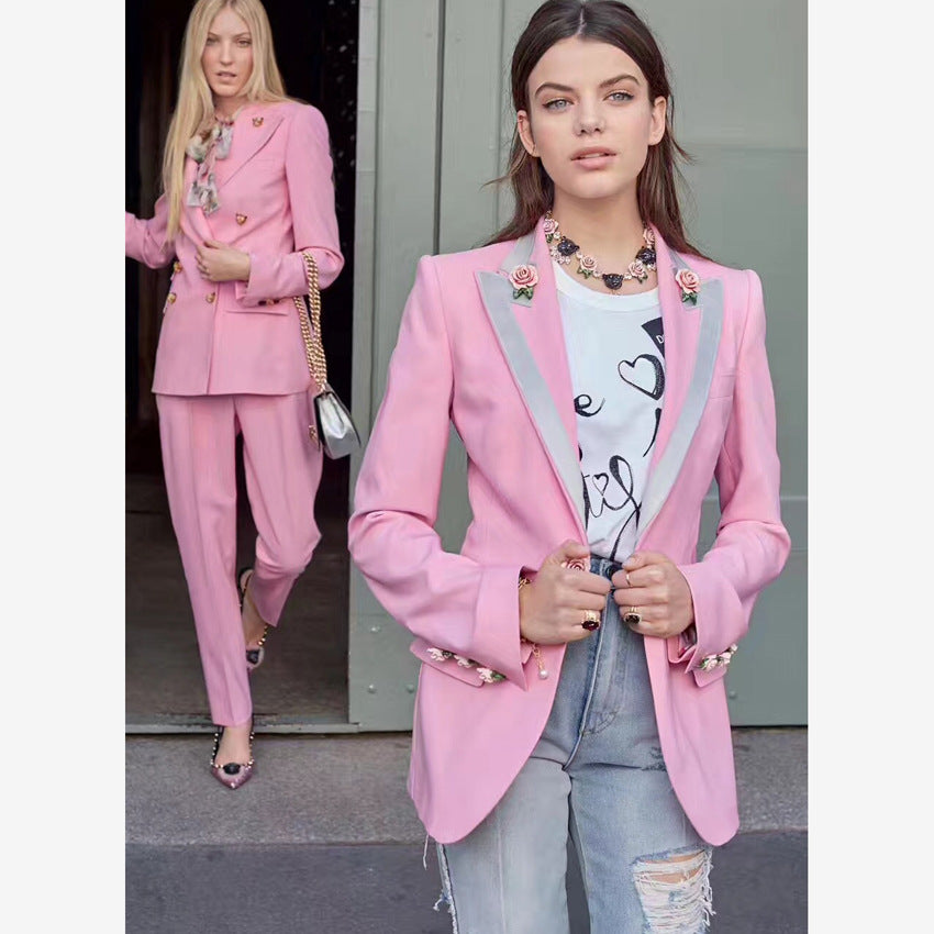 Blazer slim rose doublure imprimée