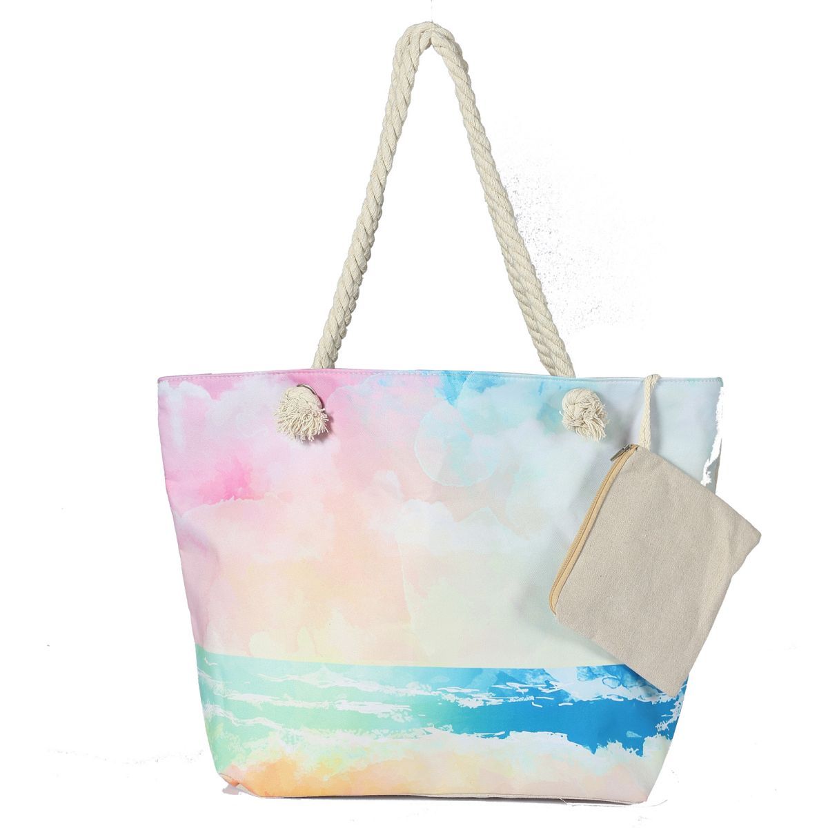 Bolsa de lona para playa para mujer, impermeable, grande, para viaje, con cremallera, reutilizable, para hacer la compra