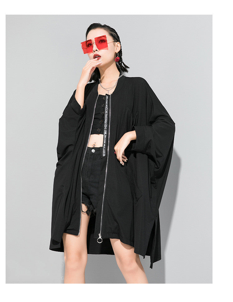 Solid color cardigan zipper trench coat