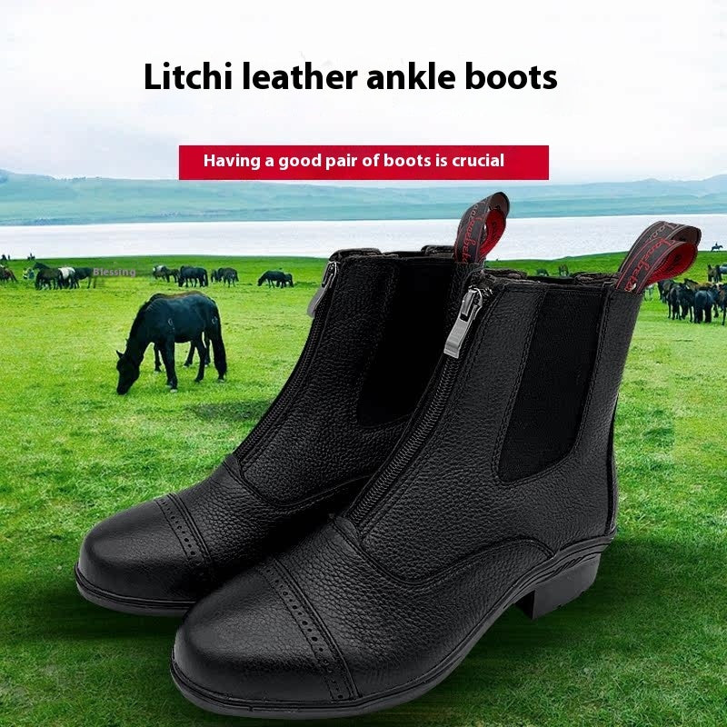 Men's Fashion Lychee Pattern Cowhide Riding Boots