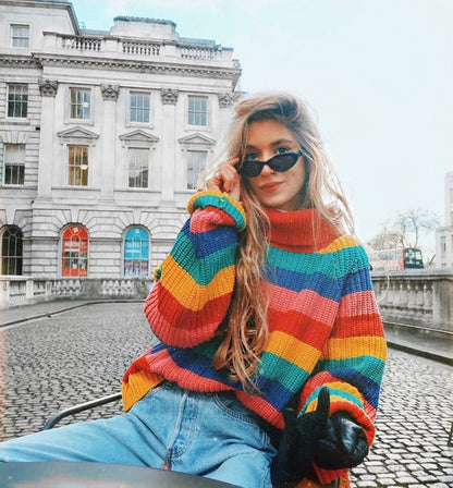 Rainbow Stripe Sweater Europe and America