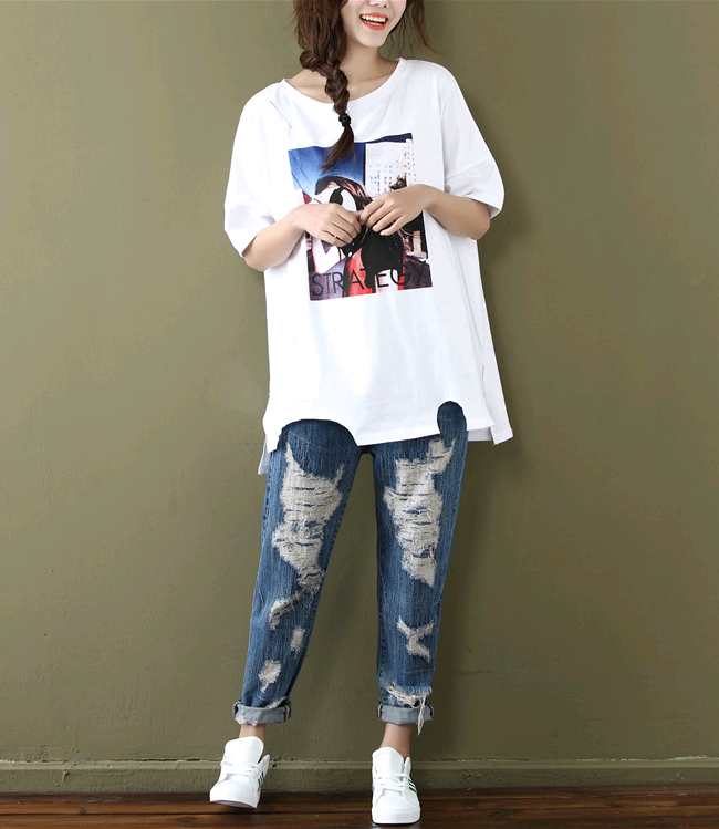 summer new student jacket t-shirt large size loose long cotton short-sleeved T-shirt female