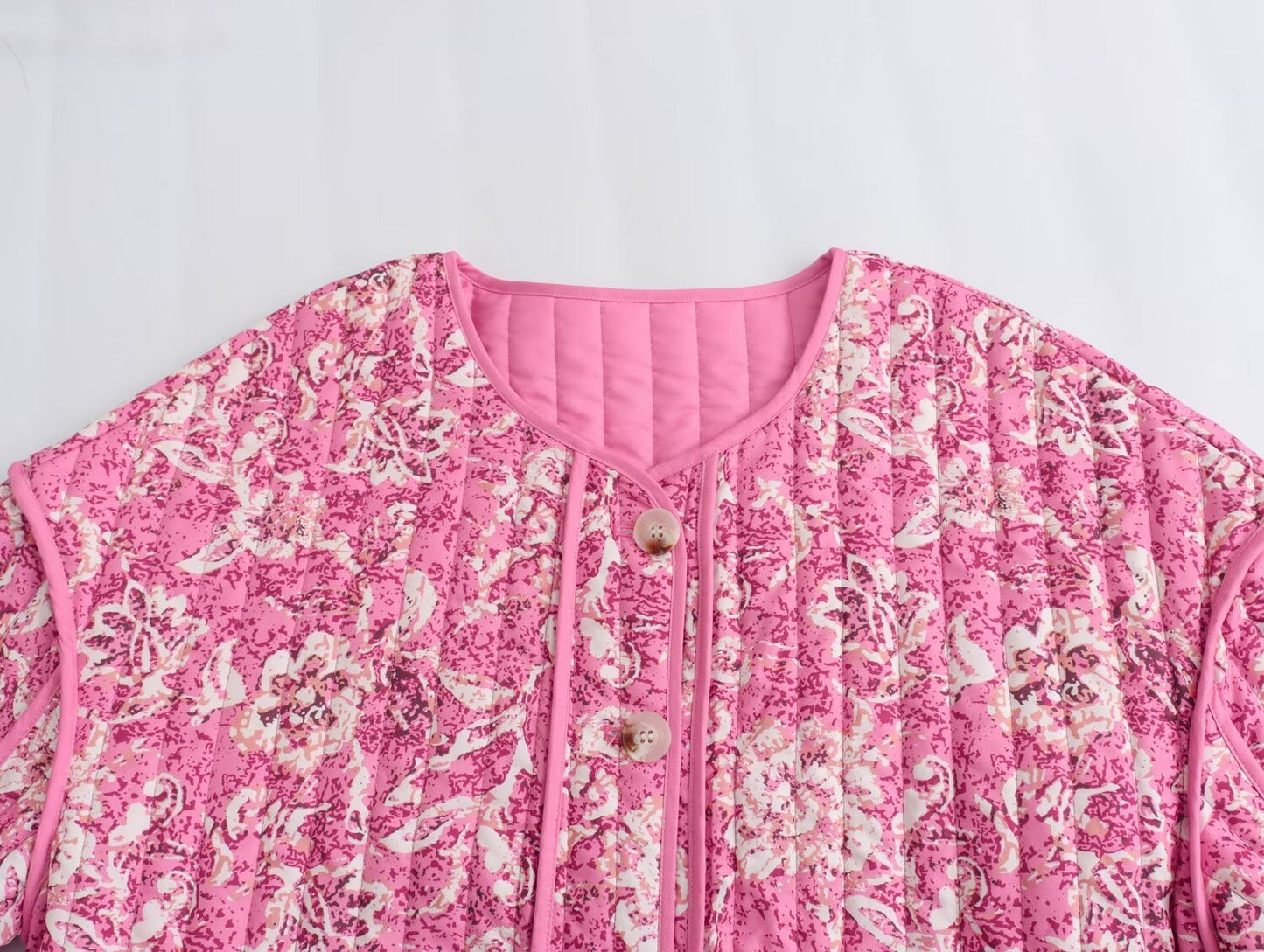 Camisa de algodón estampada con un solo pecho y manga larga con cuello redondo a la moda para mujer