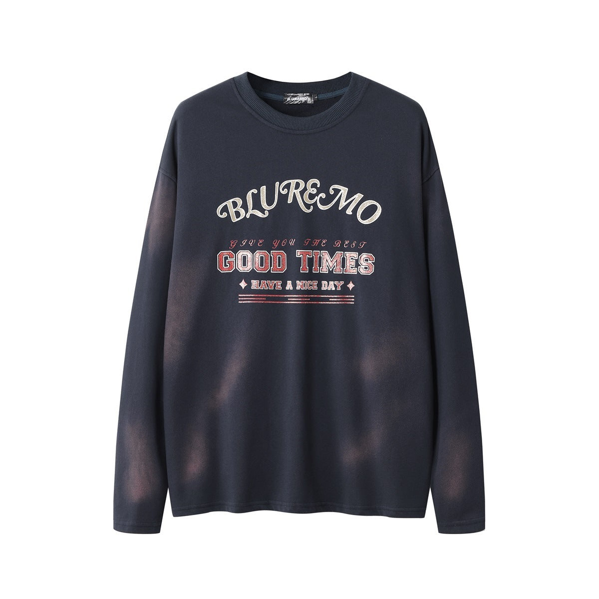 Sudadera con cuello redondo y estampado dorado lavado oscuro