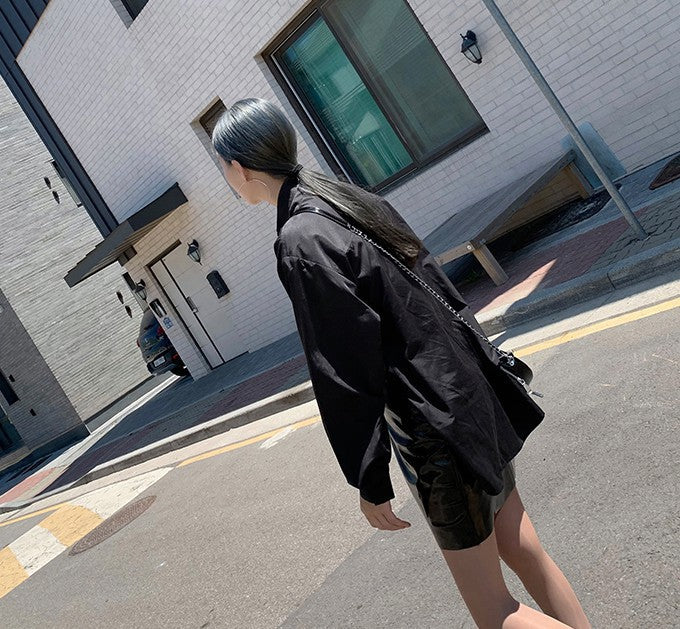 Mid-length shirt with unilateral belt Harajuku top