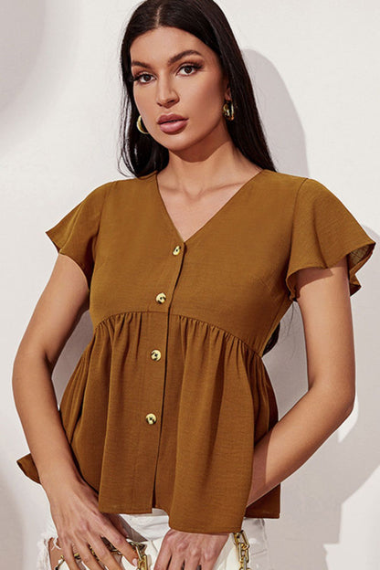 Blouse babydoll boutonnée à manches flottantes sur le devant