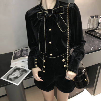 Little Fragrant Fashion Velvet Gold Silk Edge Shirt