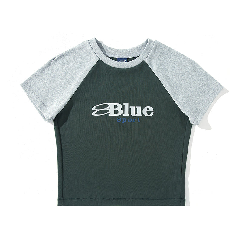 Women's Retro Raglan Color Matching Short Sleeve Navel