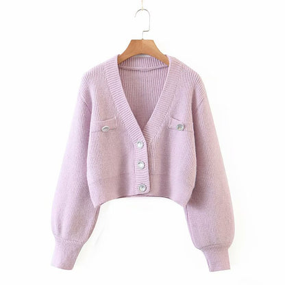 Three-color loose sweater cardigan