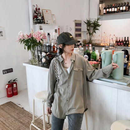 Chemise ample à manches longues et boutons pour femmes