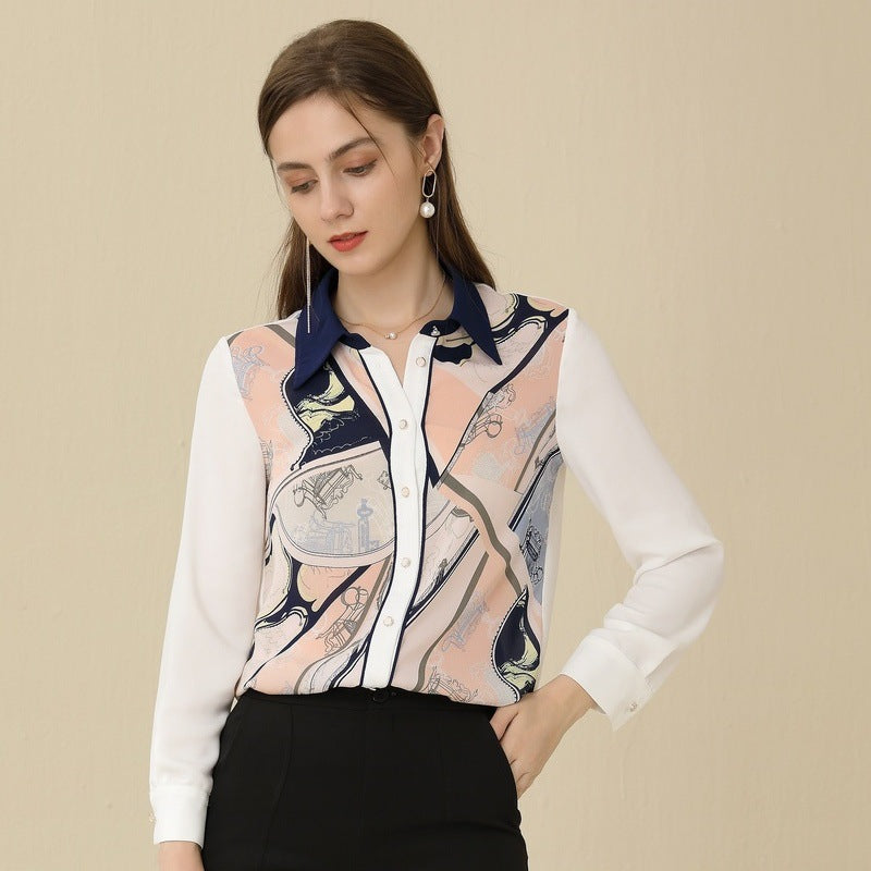 Cardigan lapel printed shirt