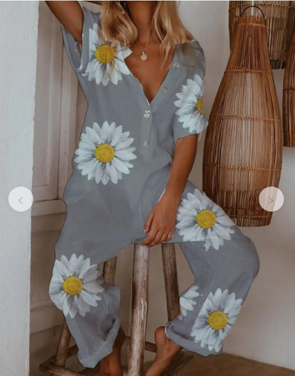 Ladies Floral Print Casual Long Jumpsuit