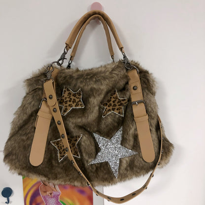 Bolso bandolera de piel de visón con gemas para otoño e invierno, original y casero