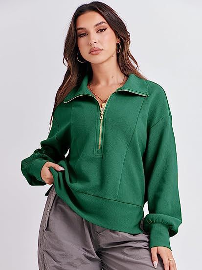 Pull à manches longues et demi-fermeture éclair pour femme