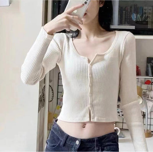 Women's Fashion Temperament Single-breasted Long Sleeve Knitted Cardigan Top