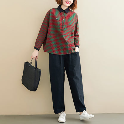 Loose Two-Piece Suit Of Plaid Top Casual Pants