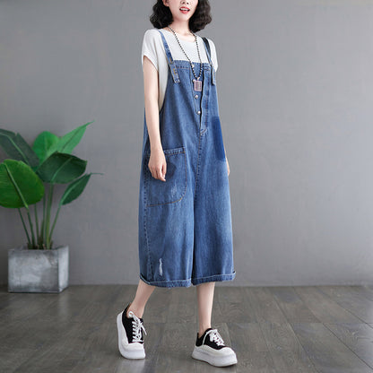 New Large Size Denim Overalls Women's Loose Casual