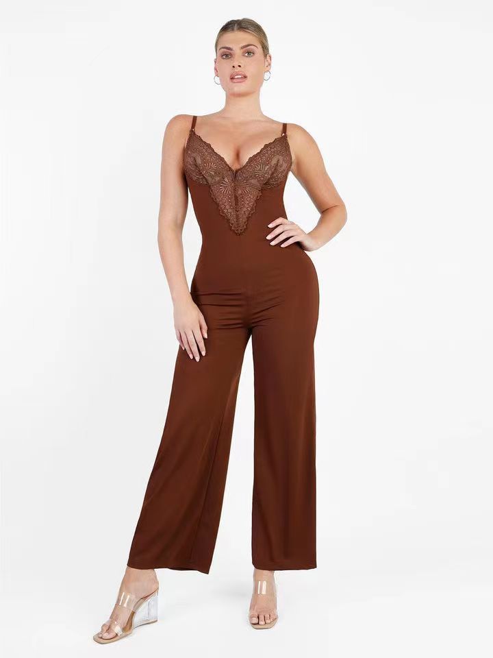 Lace Push Up Belly Contracting And Close-fitting Jumpsuit