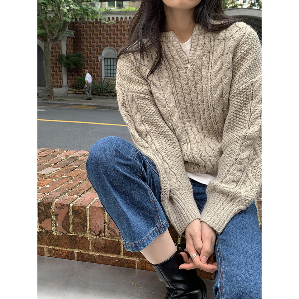 V-neck Twist Sweater Women Korean Version Of The New Autumn And Winter Top