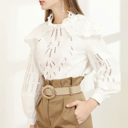 Stand-collar stitching cutout shirt