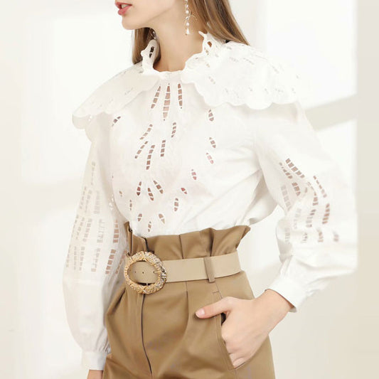 Stand-collar stitching cutout shirt