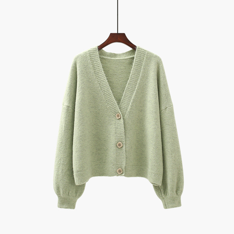 Pull cardigan col V manches lanternes