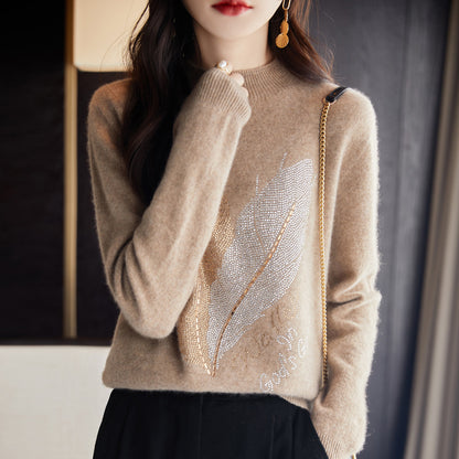 Half Turtleneck Rhinestone Sweater Pullover Inner Wear Sweater