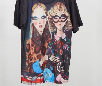 Brother and sister print T-shirt night couple masquerade cartoon character skirt