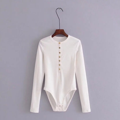 Long-sleeved knitted bottoming shirt buttoned slim bodysuit