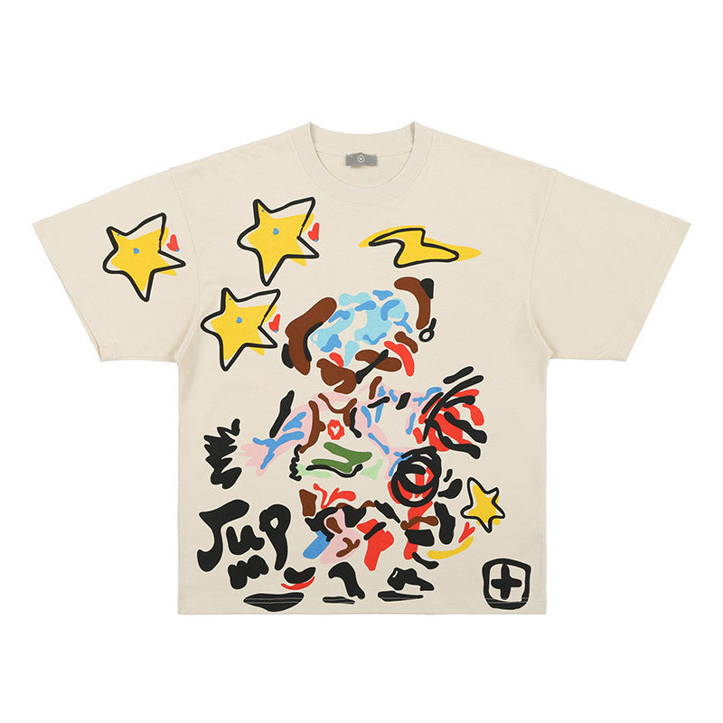 Street Loose  Graffiti Stars Print T-Shirts For Men And Women