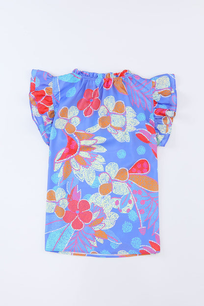 Blusa floral con cuello con muescas y mangas acampanadas