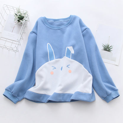 Women's Junior High School Students Art And Velvet Sweater Female Cute Rabbit Pullover Loose