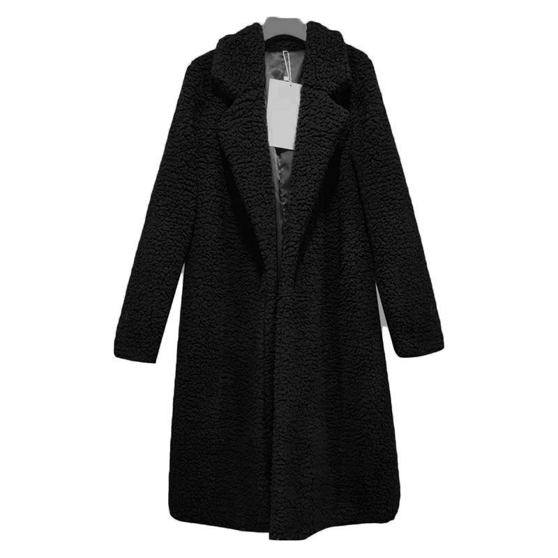 Cardigan à revers en velours d'agneau coupe-vent polaire mi-long pour femme