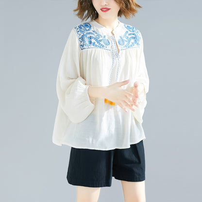 Camisa holgada de mujer oversize con Borlas y bordados 